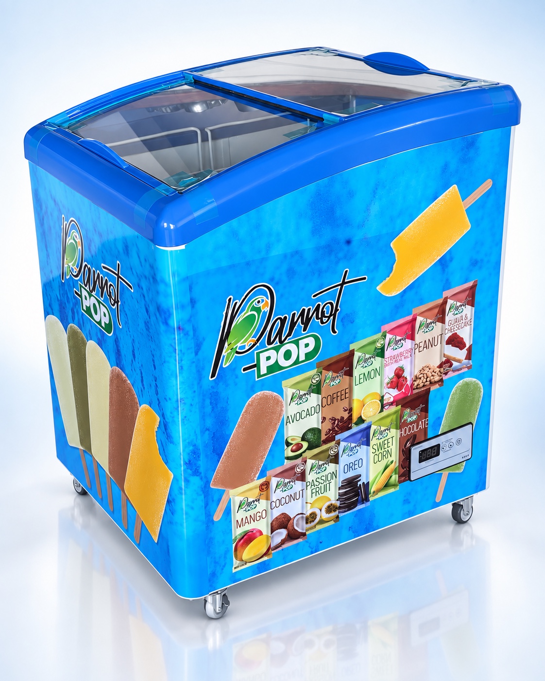 Parrot Popsicles branded blue freezer