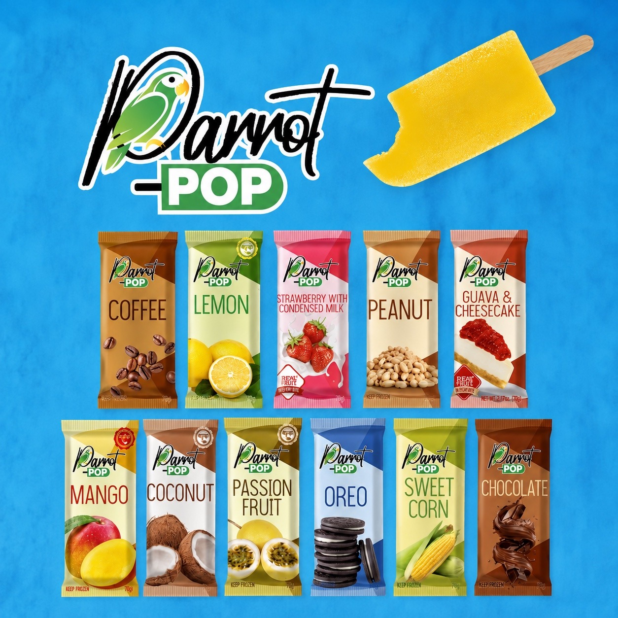 Original Parrot Popsicles packaging photograph