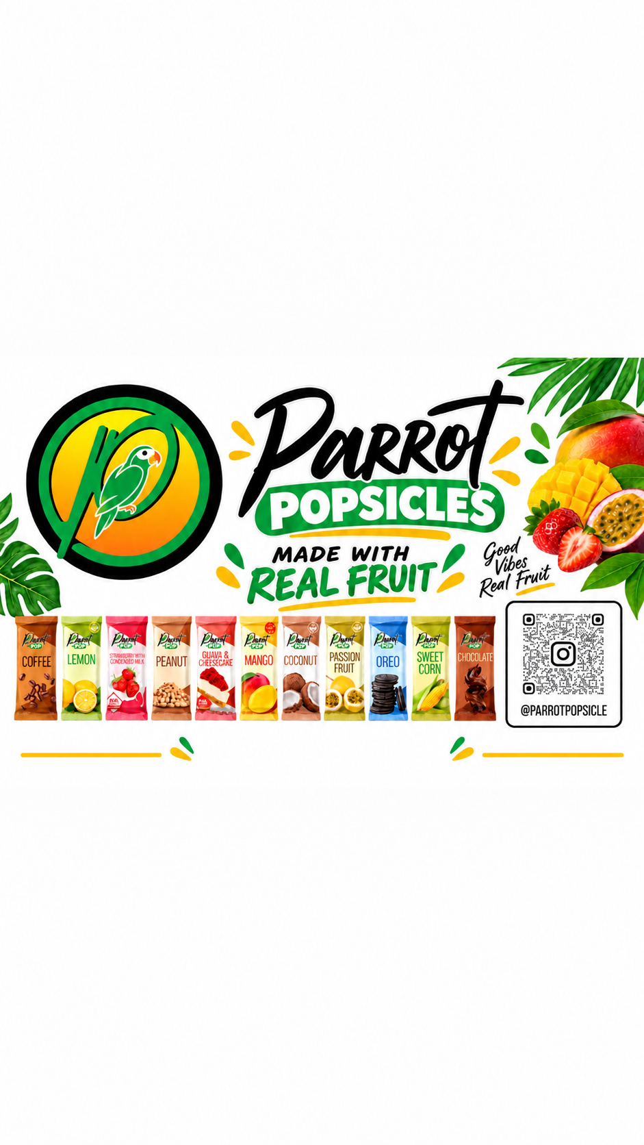 Parrot Popsicles — made with real fruit, all 11 Brazilian flavors